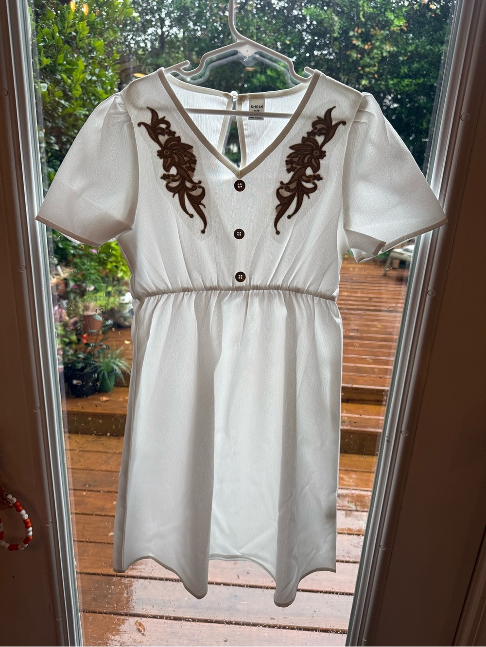 Girls White Dress with Gold Embroidered Detail